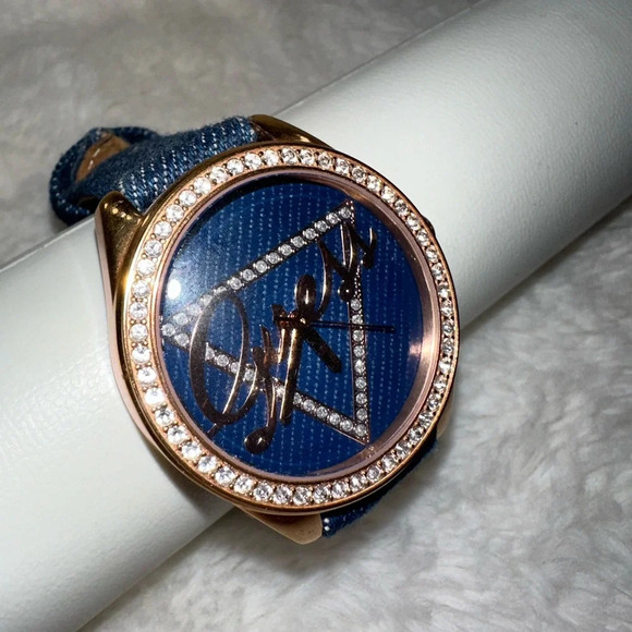 GUESS ROSE GOLD TONE, DARK BLUE DENIM BAND - Picture 5 of 6